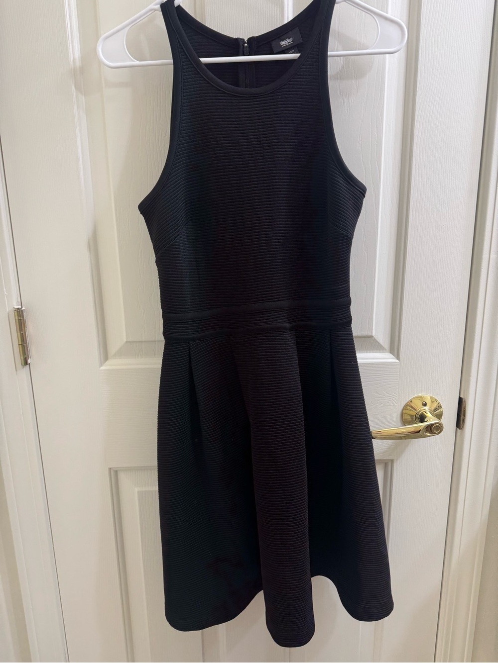 Textured Black Sleeveless Fit-and-Flare Dress